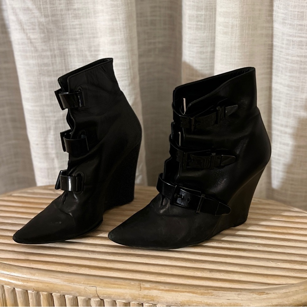 Barbara Bui Black Leather Wedge Booties